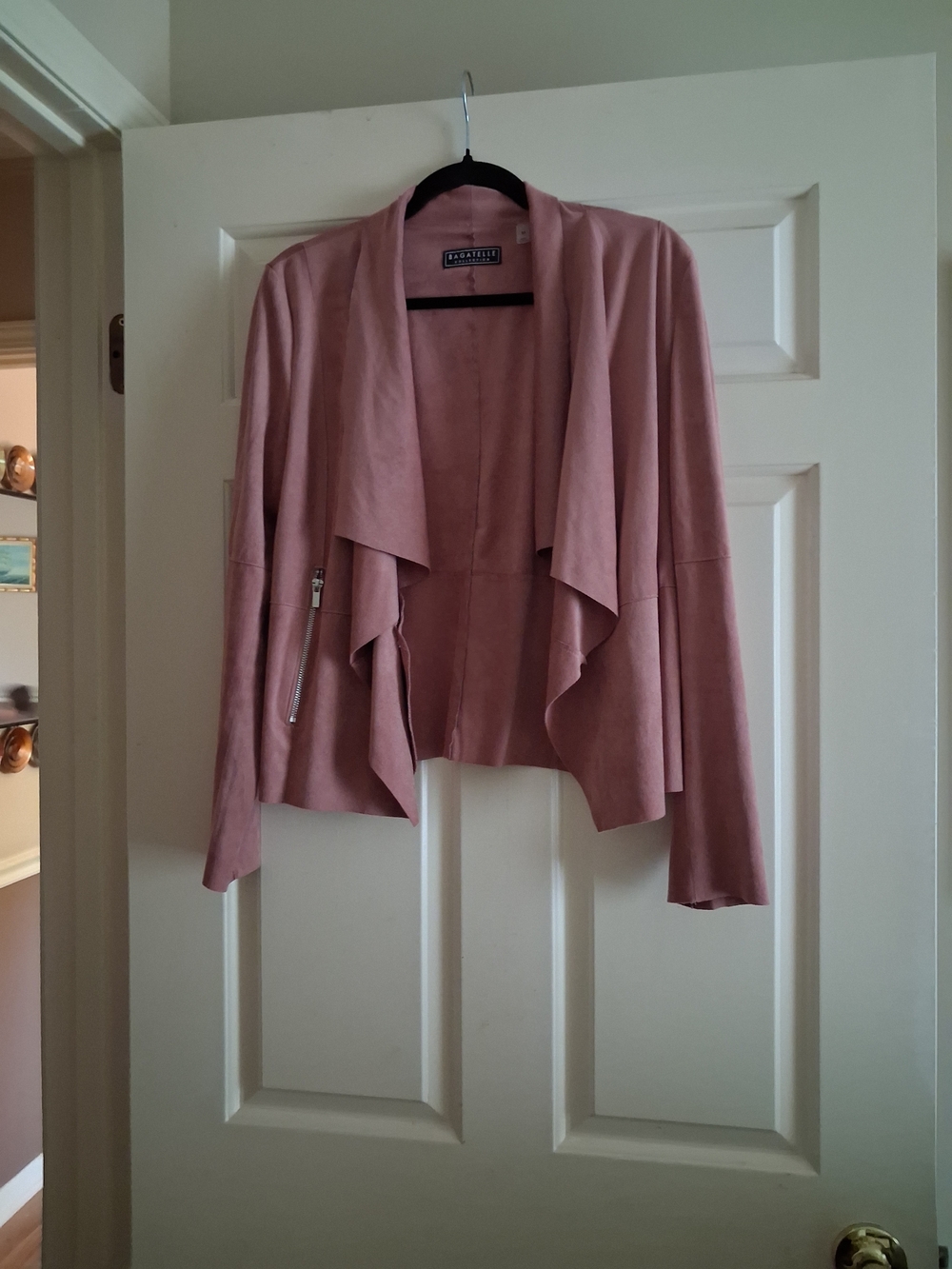 bagatelle Dusty Pink Faux Suede Waterfall Blazer